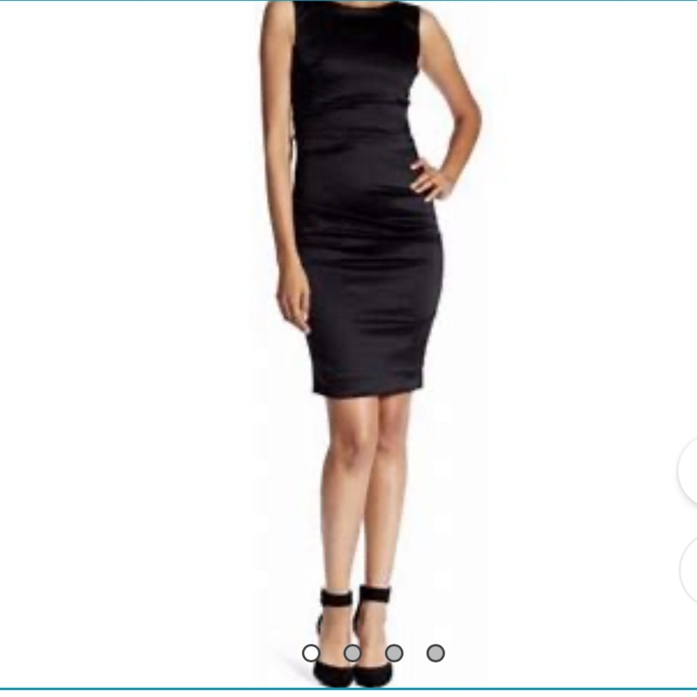 Nicole Miller Collection sexy black satin ruched pencil dress